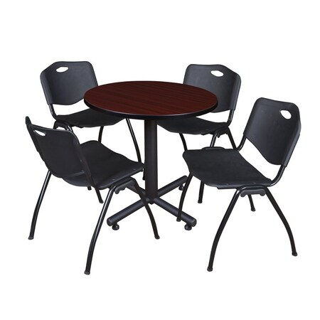 Kobe Kobe Round Table & Chair Set, Wood, Metal, Plastic Top, Mahogany TKB30RNDMH47BK